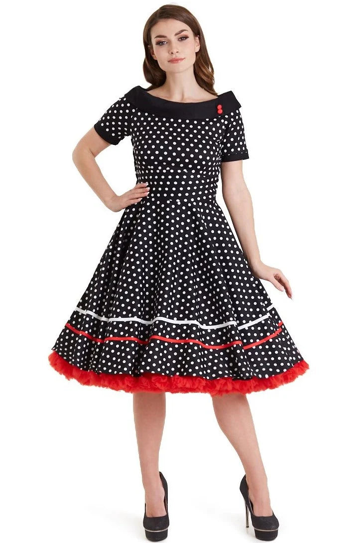 Darlene Swingkleid in Schwarz/Weiß Polka Dots – Retro-Charme pur