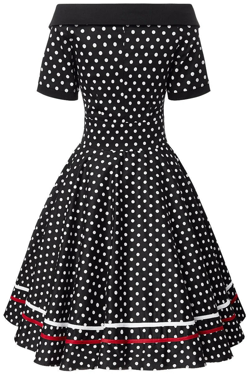 Darlene Swingkleid in Schwarz/Weiß Polka Dots – Retro-Charme pur
