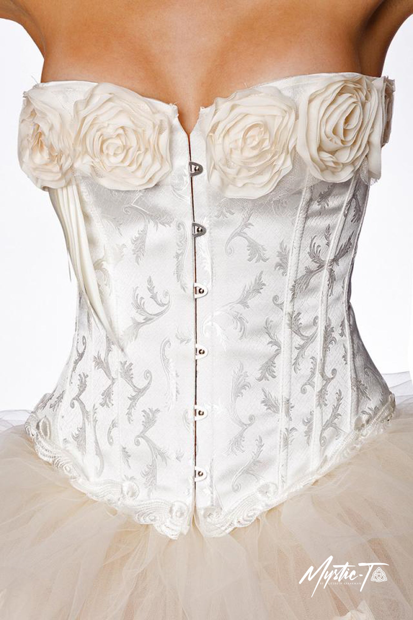 Brokat-Corsage mit Blumen Weiss Creme