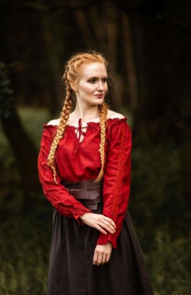 Mittelalterbluse mit Spitze Rot