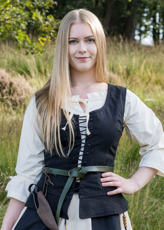 Mittelalter Bluse mit 3/4-Arm – Natur
