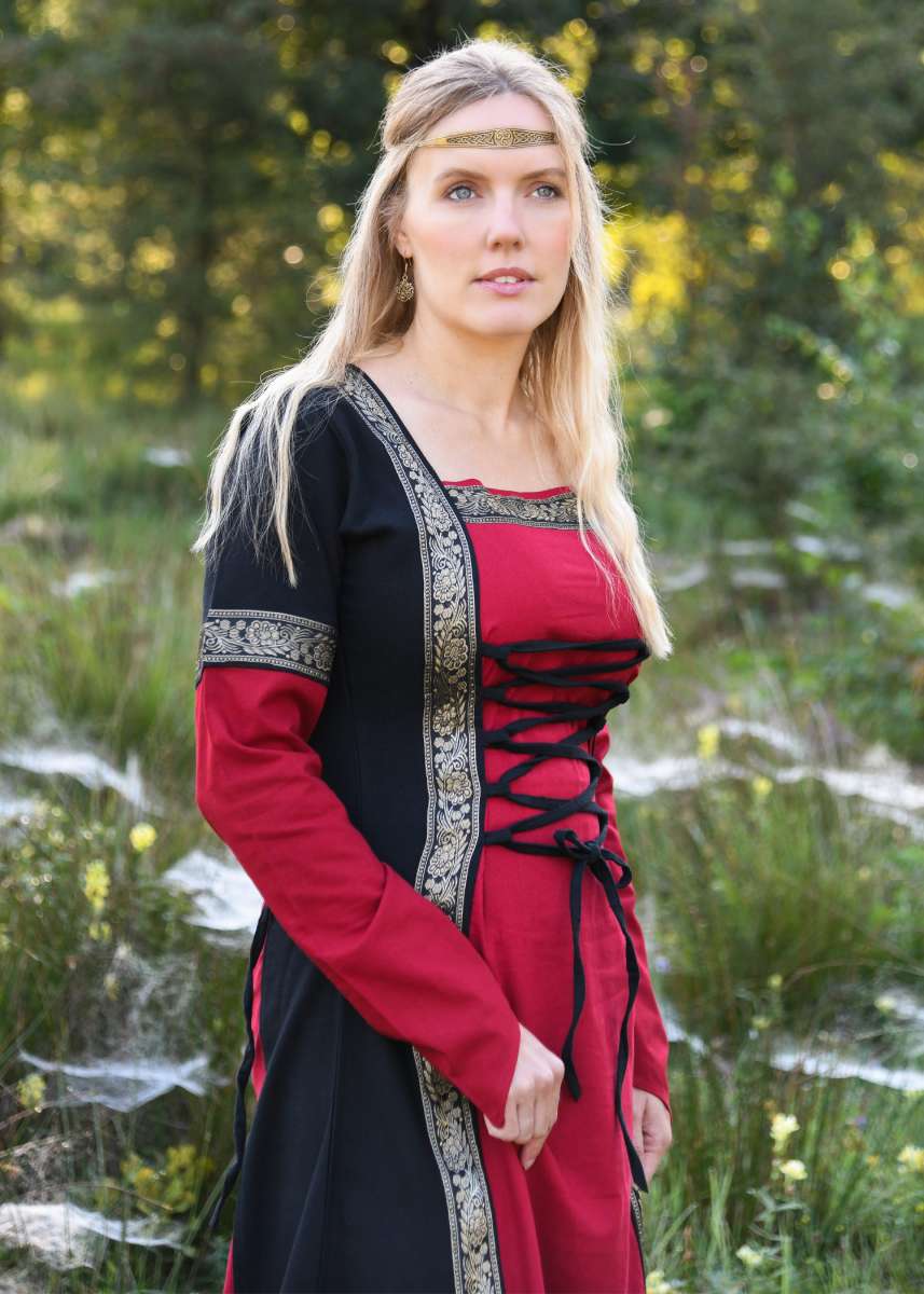 Rot-schwarzes Mittelalter Kleid mit Schnürung vorne