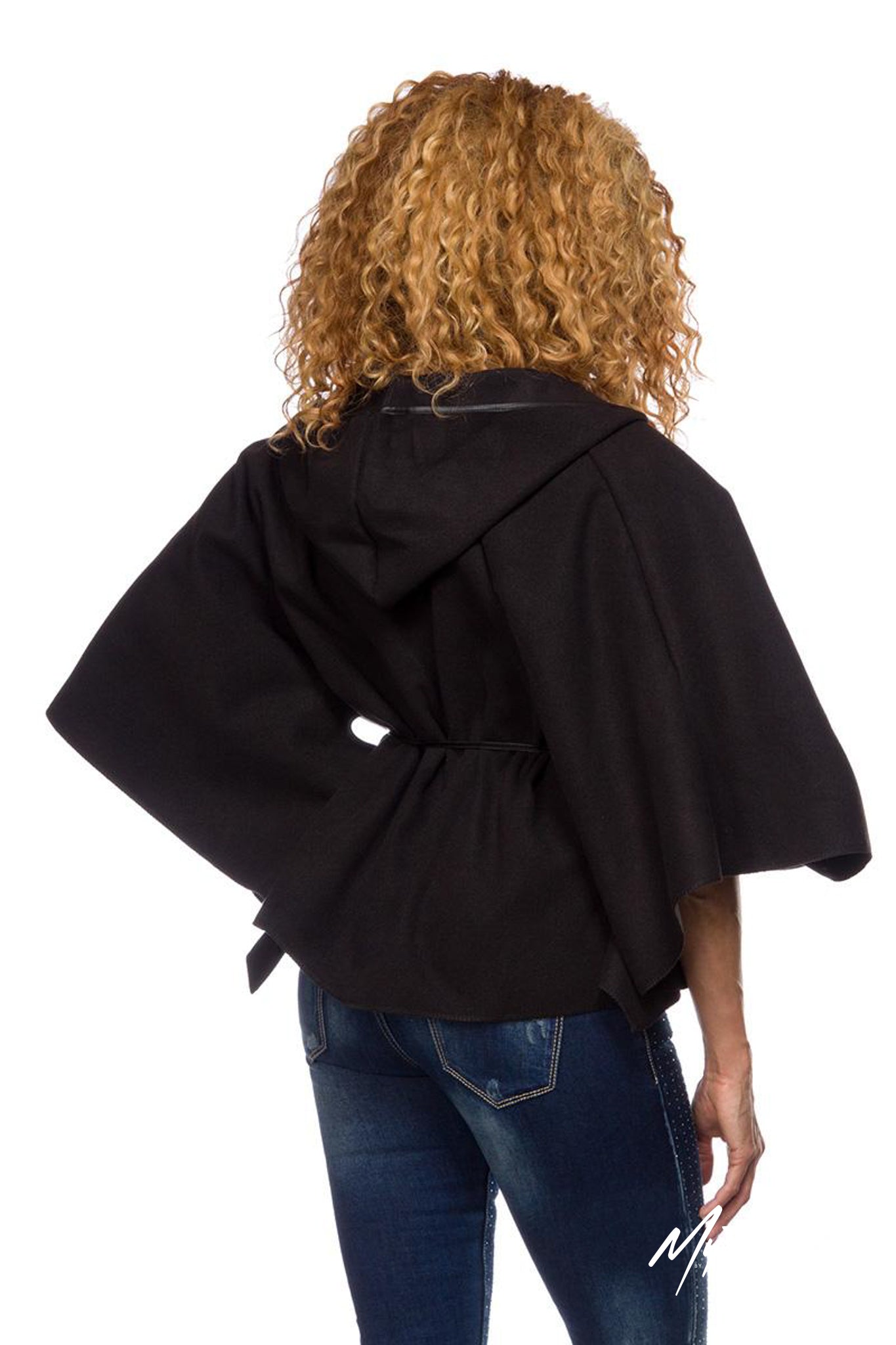 Cape Schwarz Wintercape mit Reißverschluss