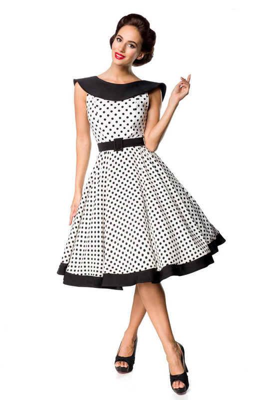 Schulterfreies Retro-Kleid Schwarz/Weiß Polka Dot