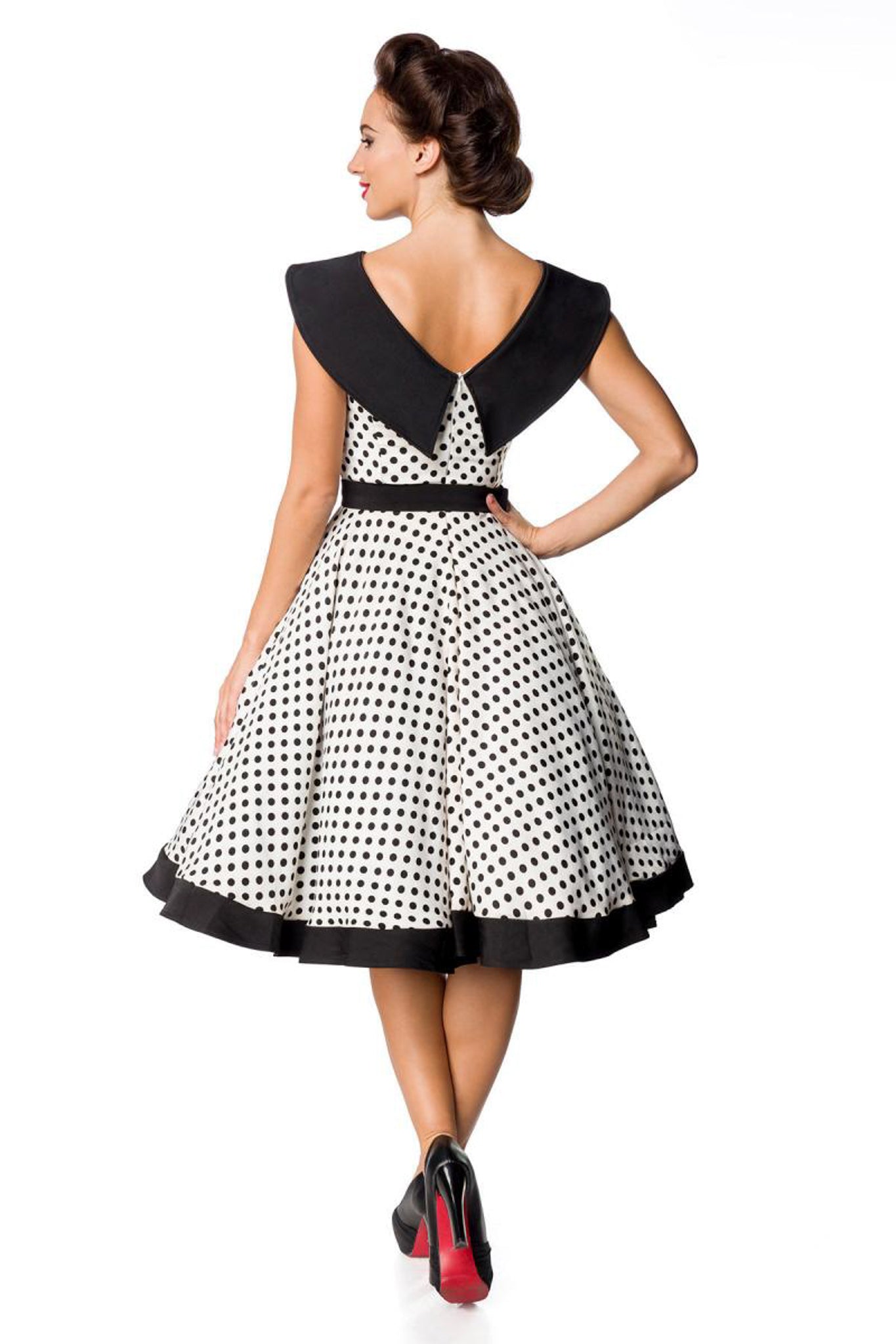 Schulterfreies Retro-Kleid Schwarz/Weiß Polka Dot