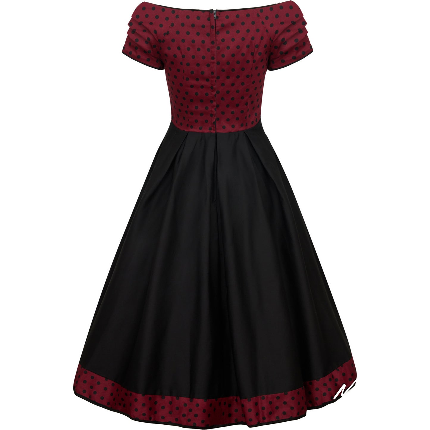 Lily Off Shoulder Burgundy Polka Dot Swing Dress