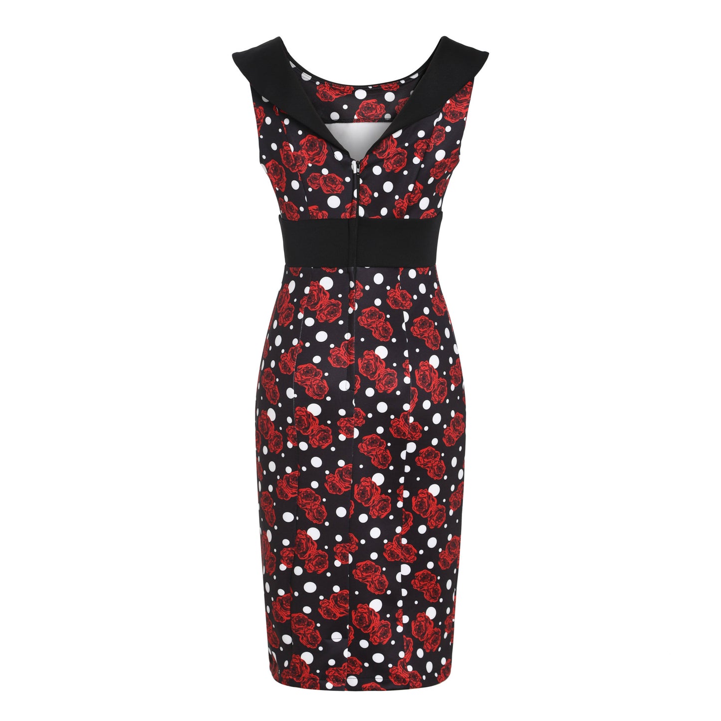 Darla Dress Off-Shoulder Black Roses & Polka Print