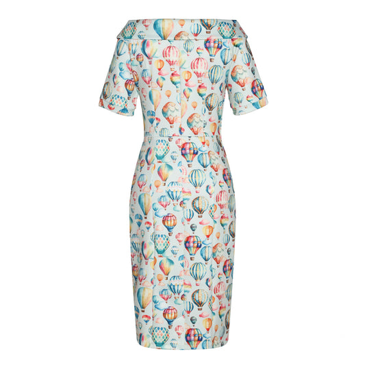 Valerie Off-Shoulder Kleid – Vintage-Glamour mit Heißluftballons
