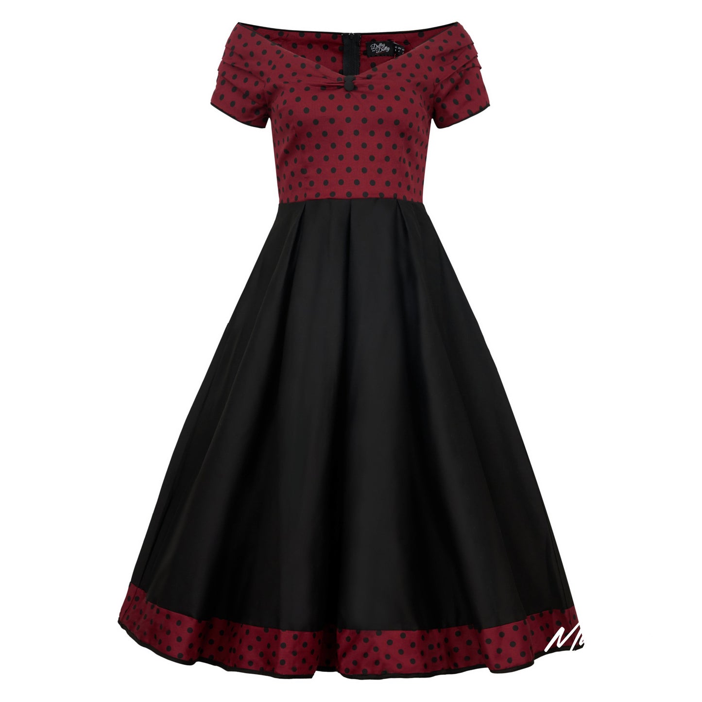 Lily Off Shoulder Burgundy Polka Dot Swing Dress