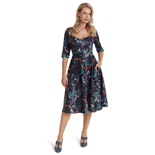 Scarlette Dress – Bird & Flower Print von Dolly & Dotty