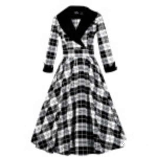 Tiffany 50s Coat Swingkleid in Black Tartan