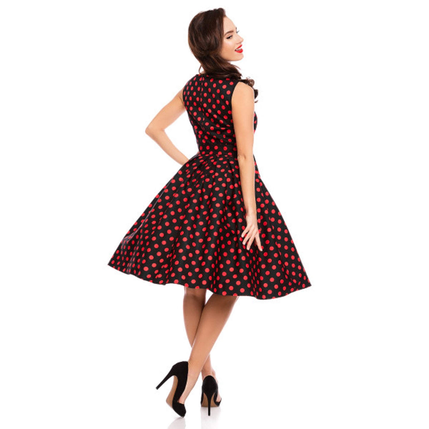 Elizabeth Swing Dress in Black/Red Polka Nur in 38