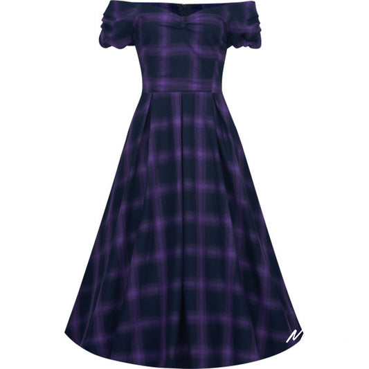 Lily Dress Purple Tartan – Stilvoller 50er-Jahre-Charme