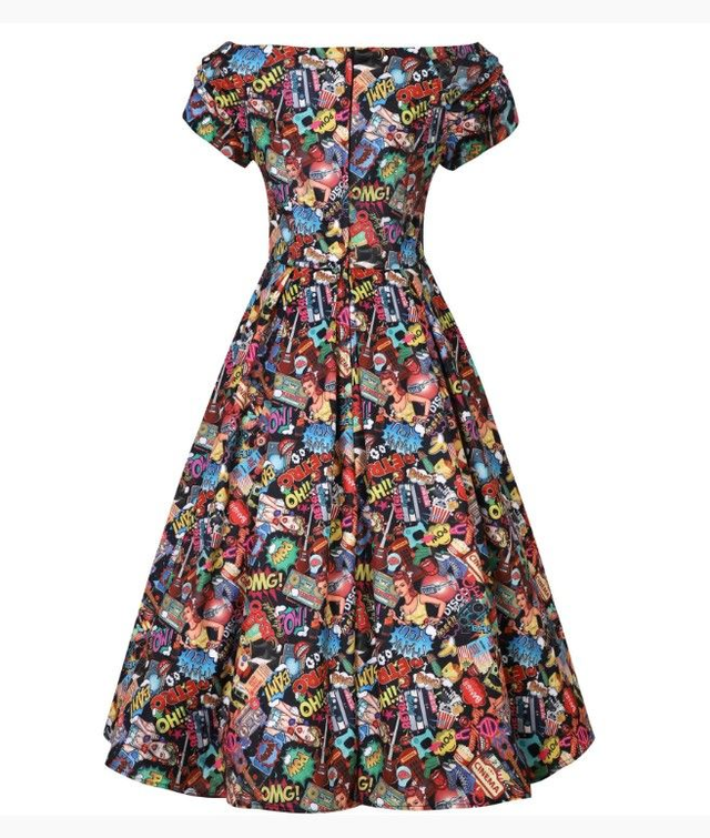 Lily Pop Art Off Shoulder Circle Dress | Letztes Unikat in Größe 44 bei Mystic-T