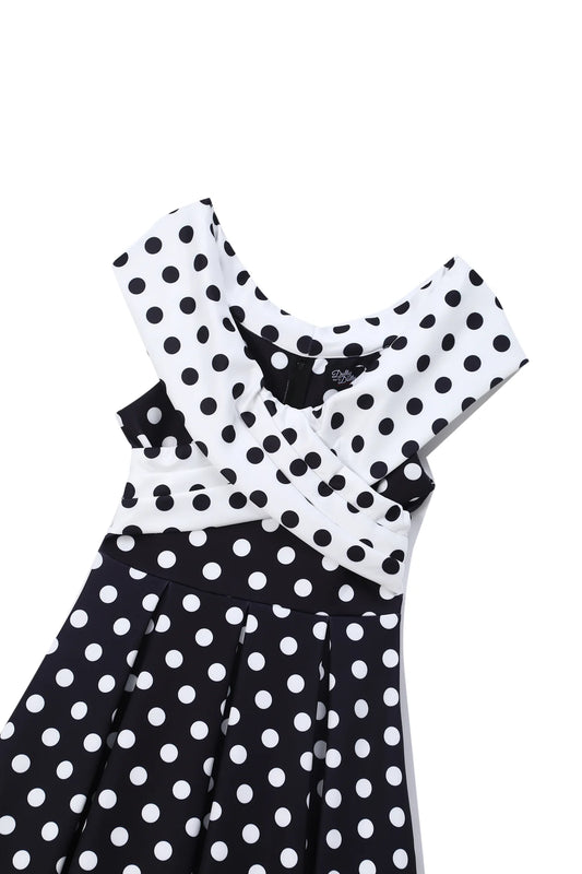 Beverly Cross-Over-Off-Shoulder Kleid – Zeitloser Polka Dots von Dolly & Dotty