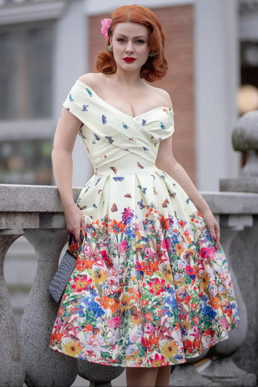 Beverly Cross-Over-Off-Shoulder Kleid – Butterfly Garden