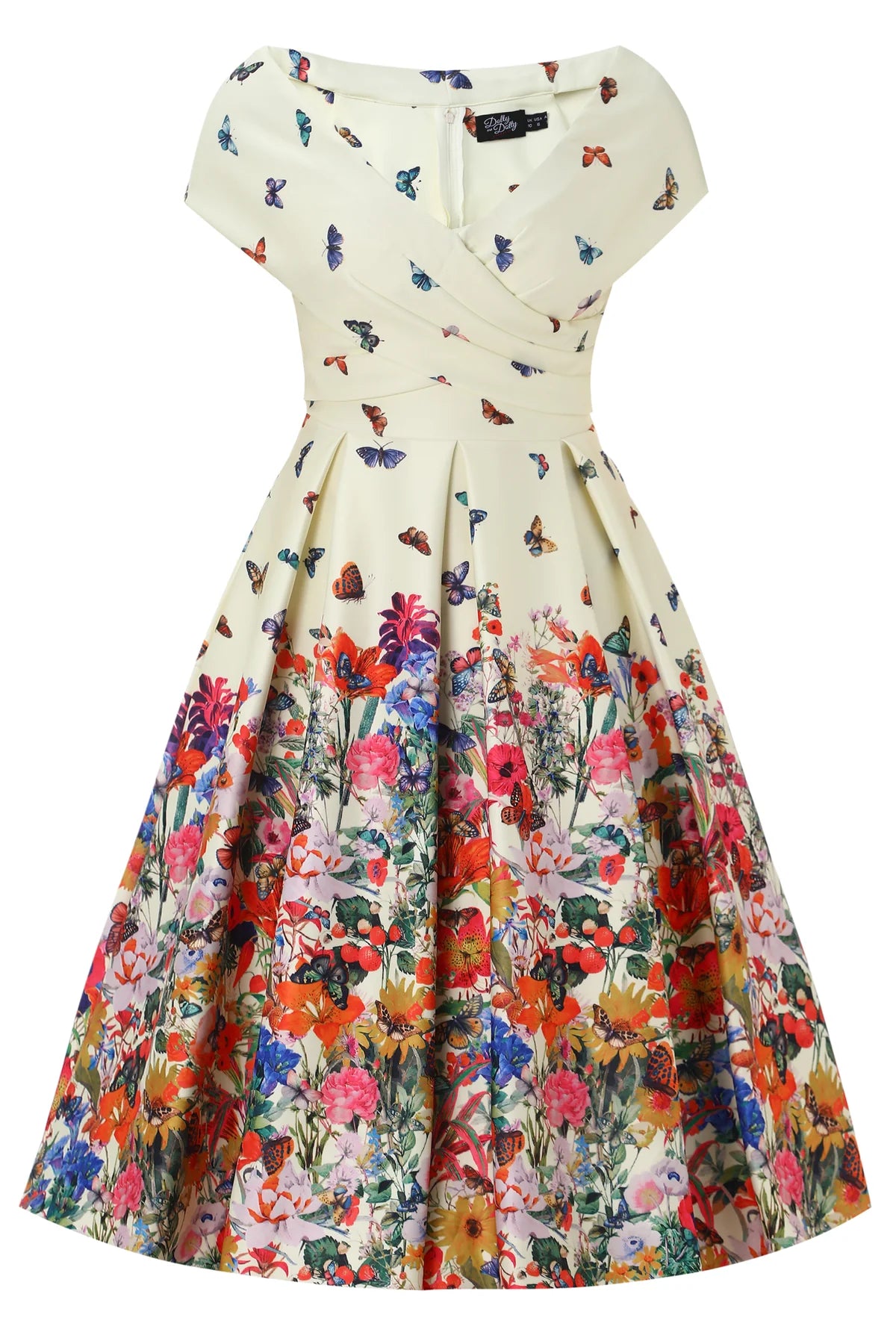 Beverly Cross-Over-Off-Shoulder Kleid – Butterfly Garden
