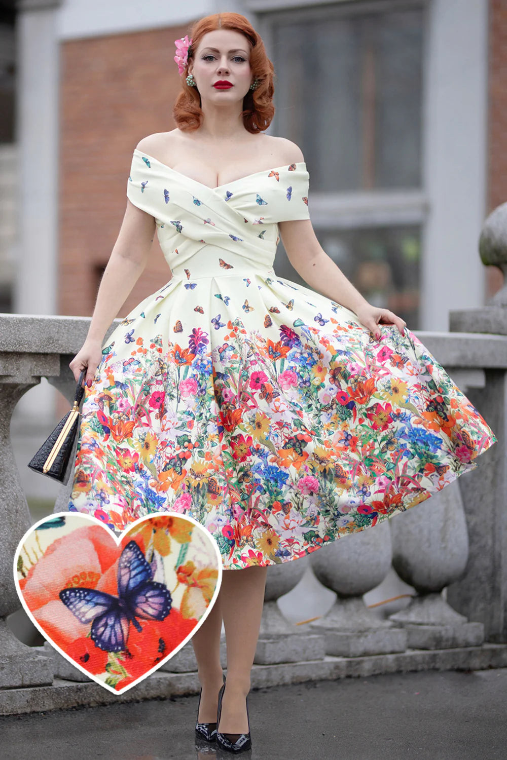 Beverly Cross-Over-Off-Shoulder Kleid – Butterfly Garden