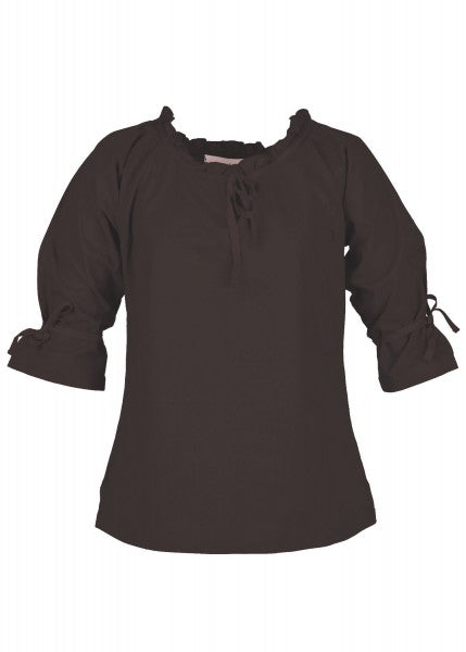 Mittelalter Bluse mit 3/4-Arm – Braun