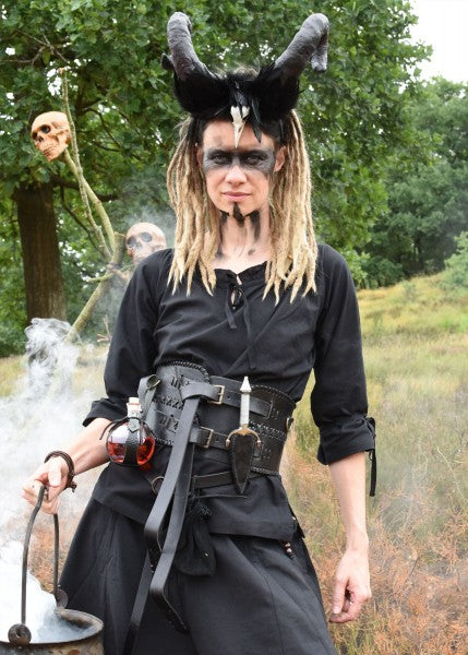 Mittelalter Bluse mit 3/4-Arm – Schwarz