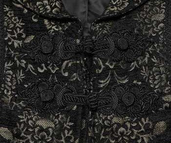 Devil Fashion Gothic Herrenweste aus Jacquard und Samt mit Knebelverschluss