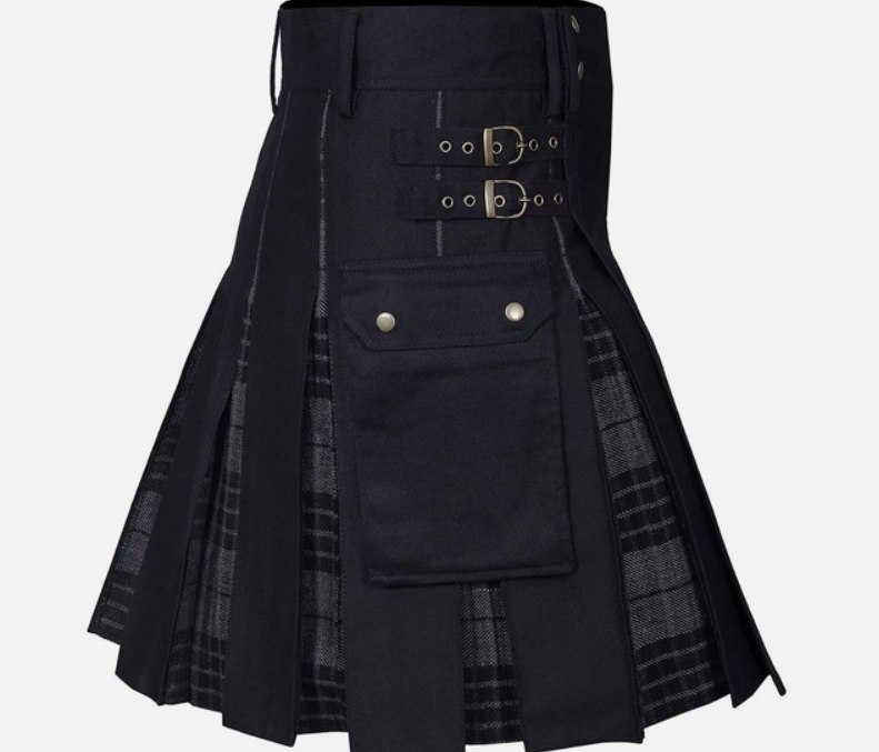 Kilt Mittellanger Rock Traditioneller Schottenrock Schwarz Grau