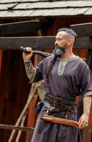 Kurzarmtunika mit Bordüre, Dunkelbraun