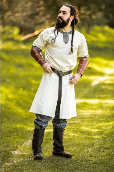 Kurzarmtunika mit Bordüre, Natur