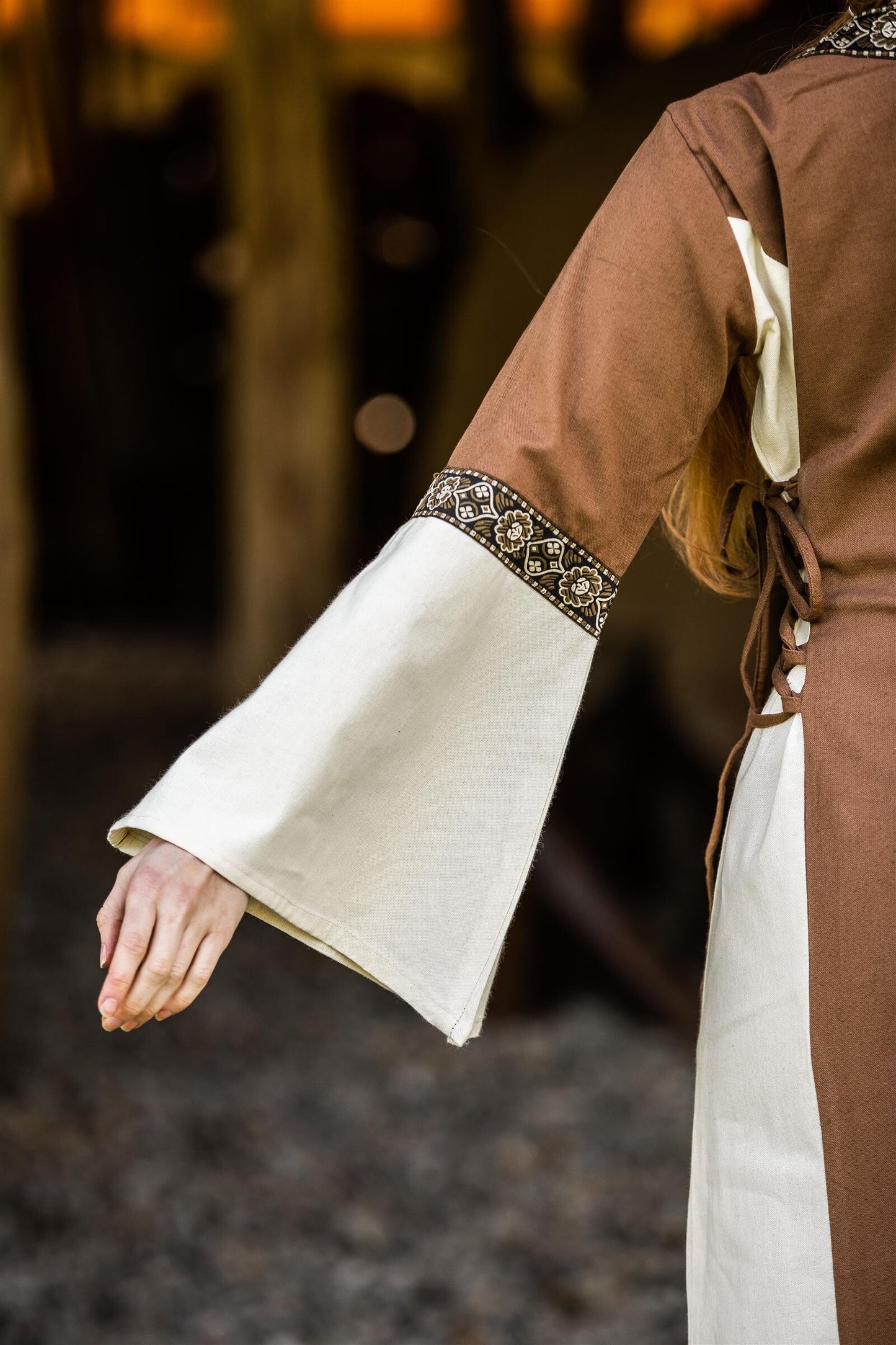 Mittelalter Baumwollkleid Braun/Natur