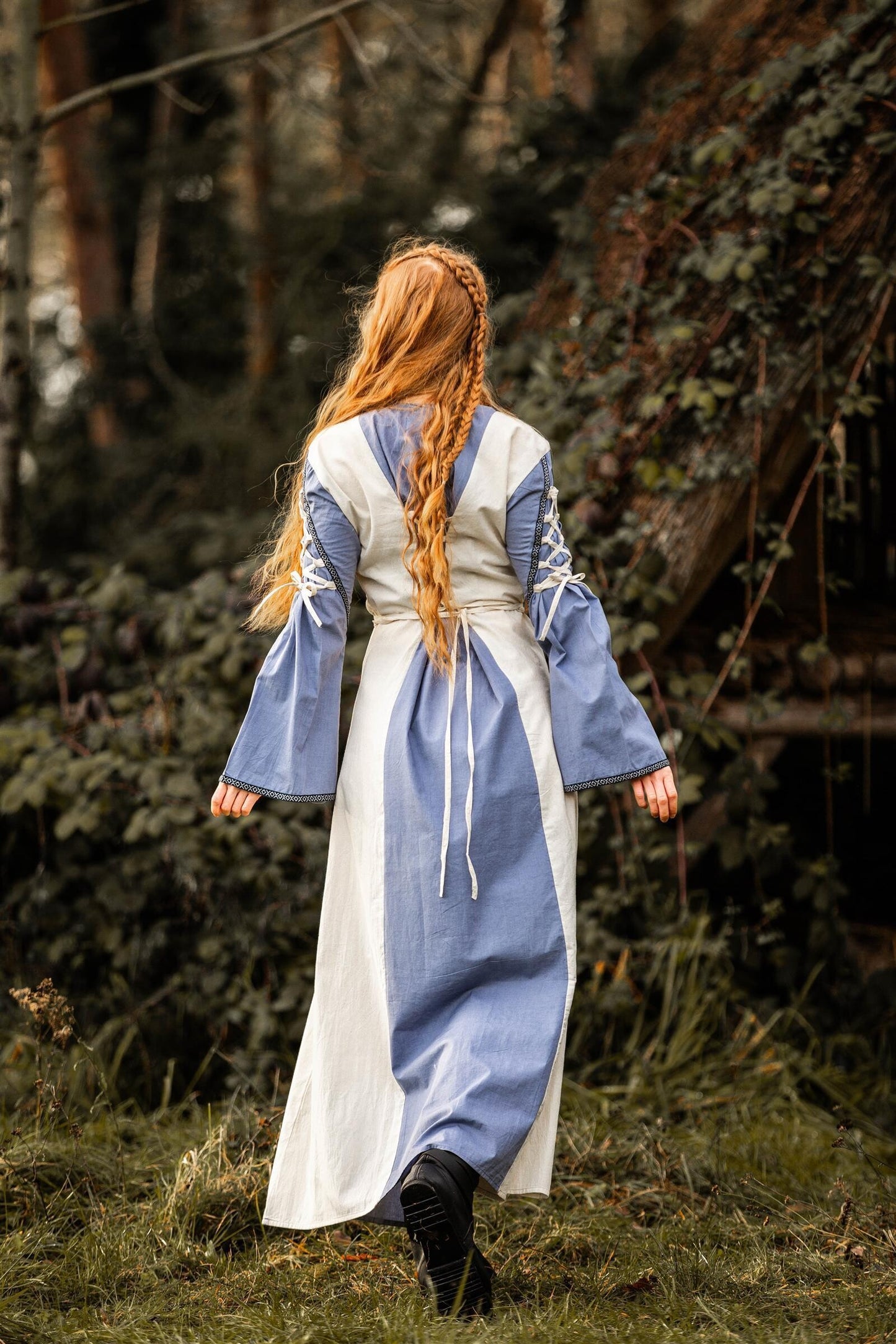 Mittelalter Kleid Amalia Natur/Taubenblau