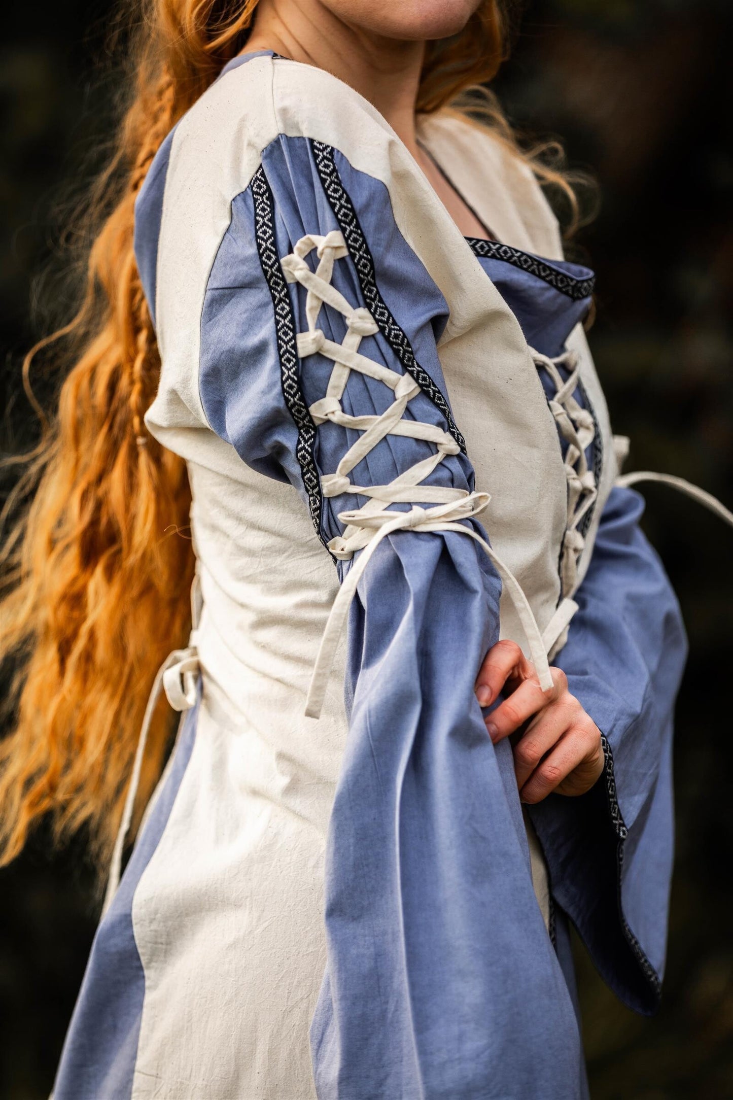 Mittelalter Kleid Amalia Natur/Taubenblau