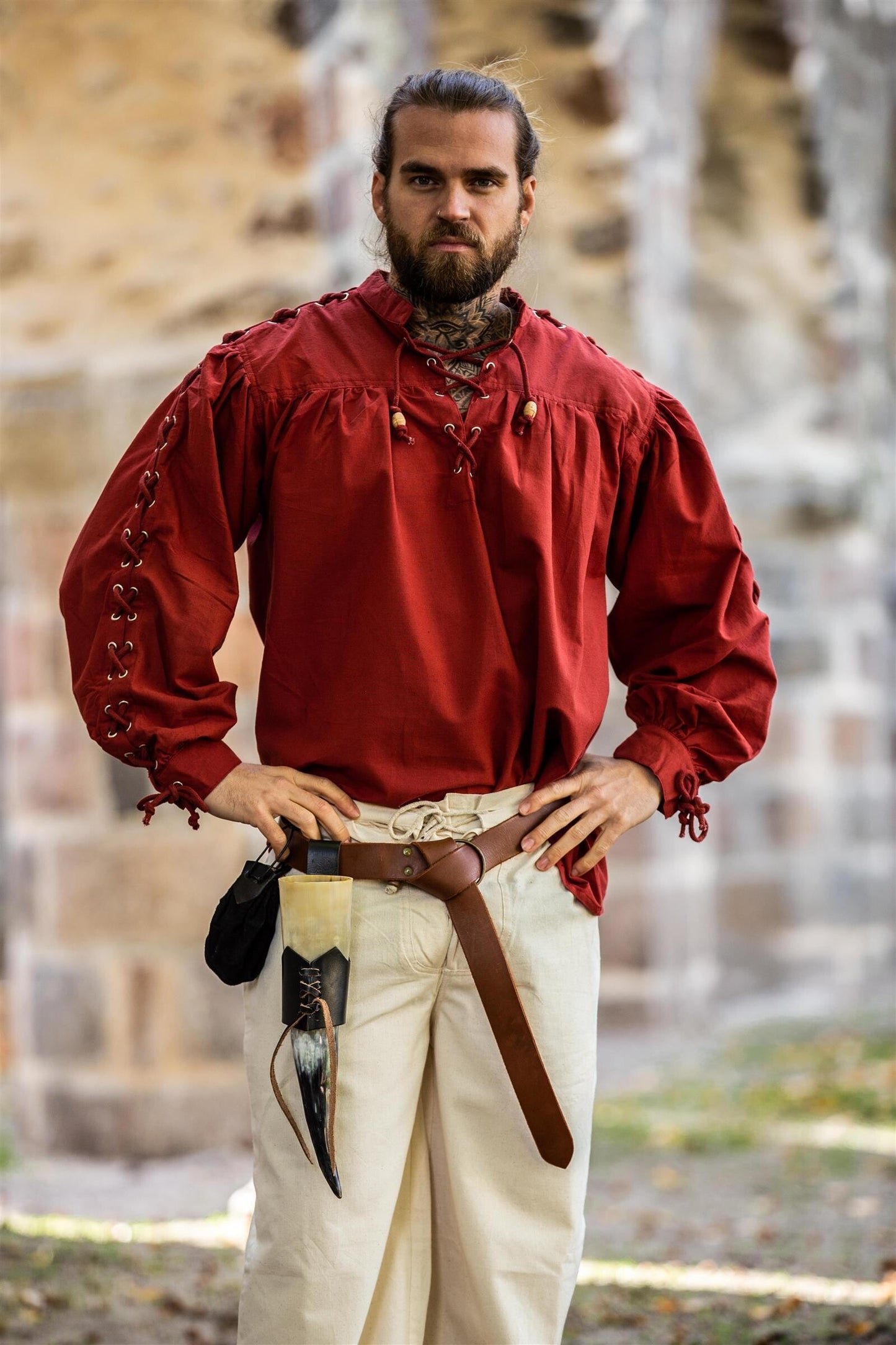 Mittelalter Schnürhemd mit Ösen, Rot