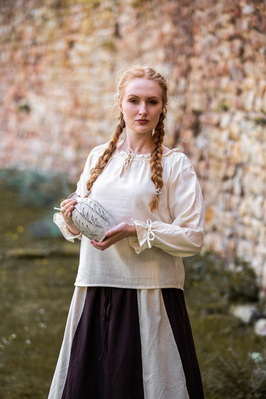 Mittelalterbluse mit Spitze Natur