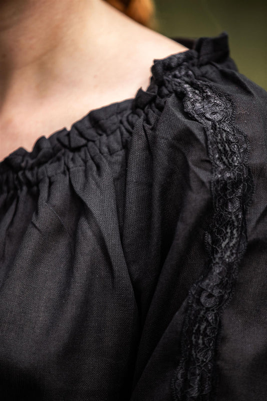 Mittelalterbluse mit Spitze Schwarz