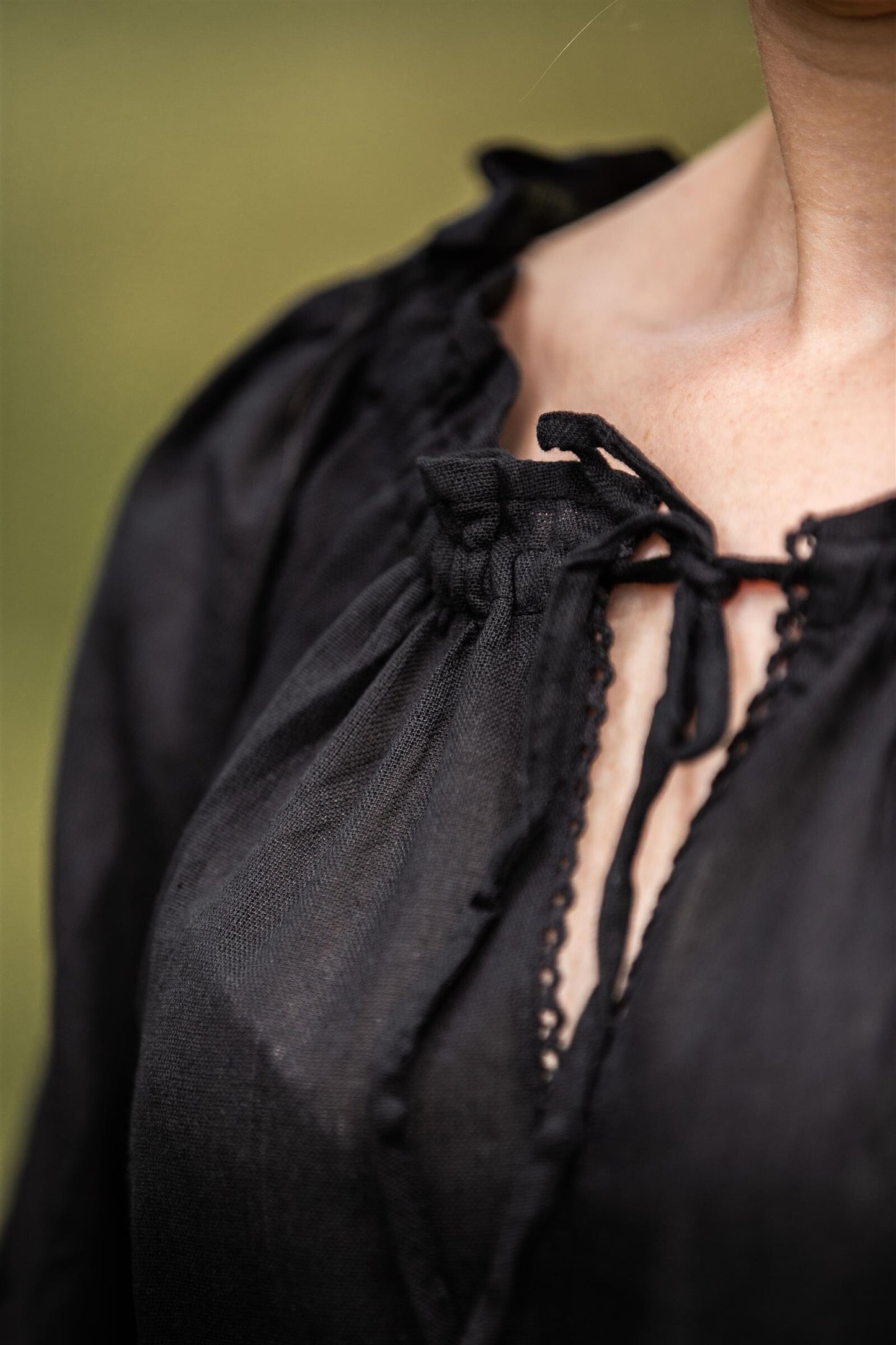 Mittelalterbluse mit Spitze Schwarz