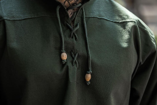 Mittelalterhemd mit stilvollem Stehkragen, Grün