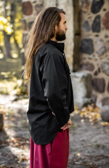 Mittelalterhemd mit stilvollem Stehkragen, Schwarz