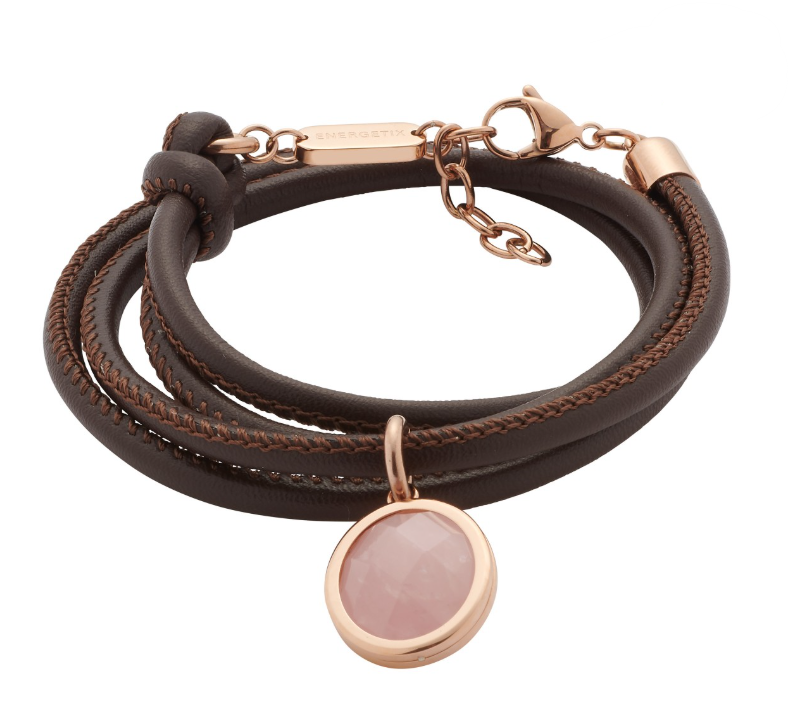 Lederarmband mit Rosenquarz-Anhänger , one size