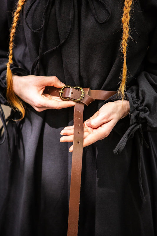 Mittelalter Ledergürtel schmal aus Leder mit Messingschnalle in Braun