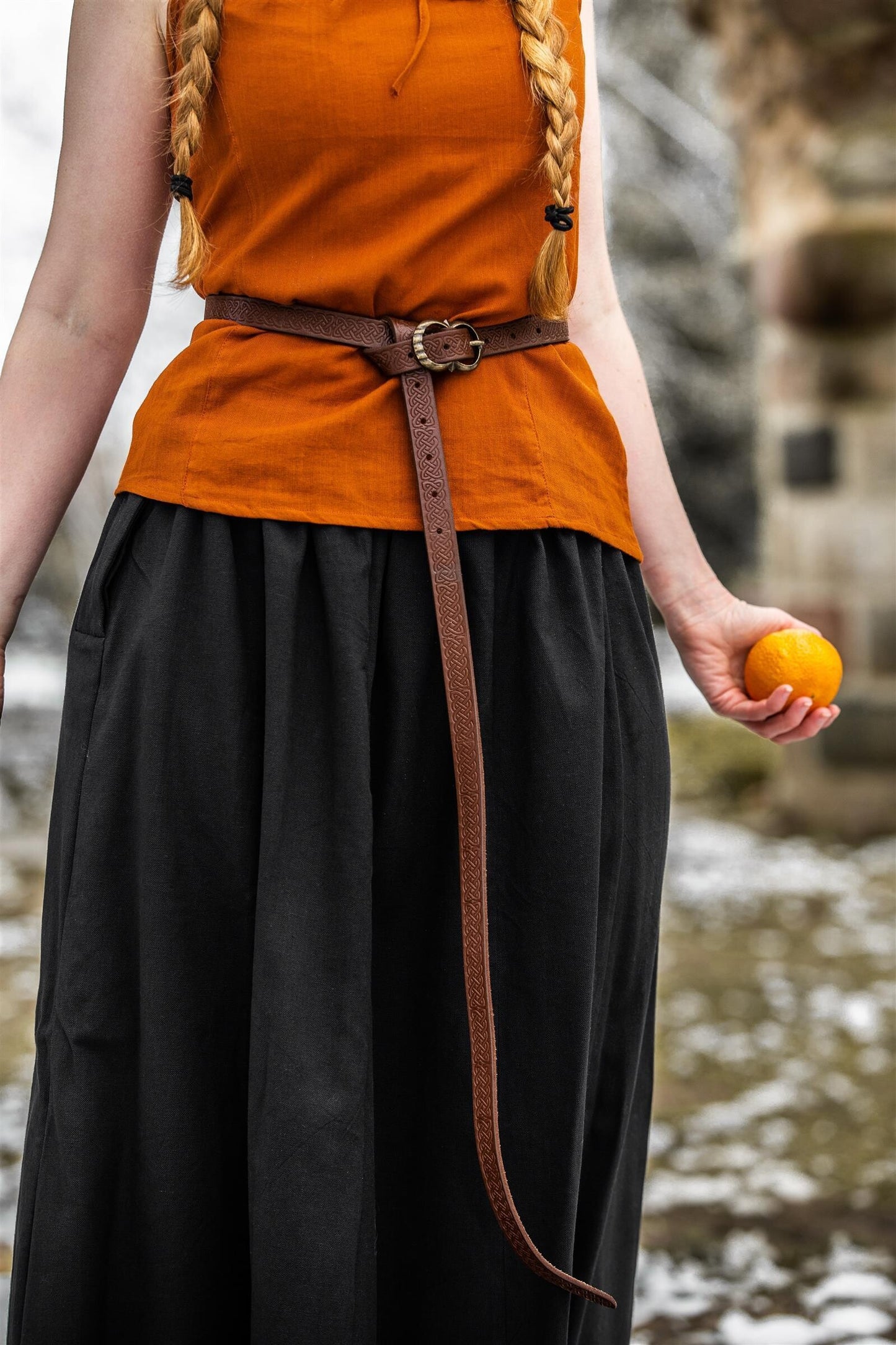 Keltischer Ledergürtel aus echtem Leder - Cognacbraun