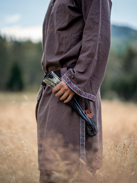 Mittelalter Tunika mit Bordüre, Dunkelbraun