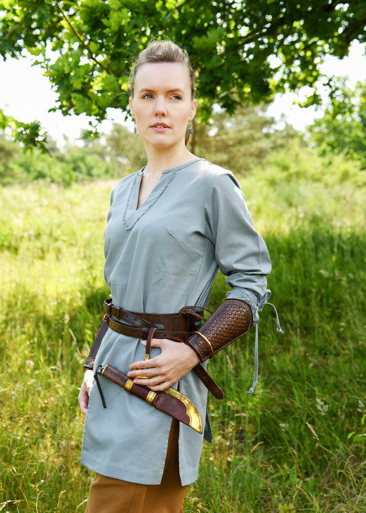 Mittelalter Frauen Tunika Blau Grau