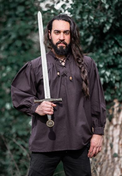 Mittelalter Stehkragen-Schnürhemd Braun