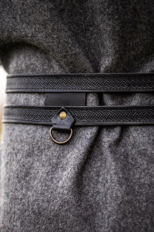 Mittelalter Doppelgürtel aus Leder schwarz für LARP und Reenactment