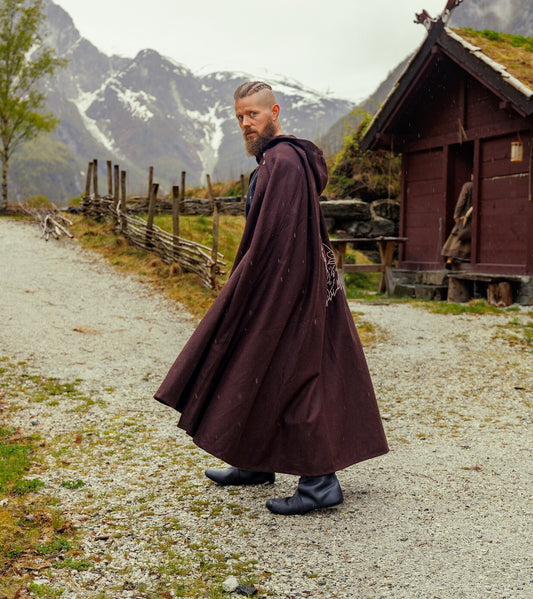 Wikinger Umhang mit Wolfsstickerei Braun