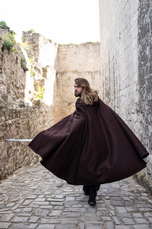 Mittelalter Umhang Woll mit Wolfsschließe Braun