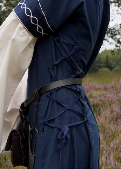 Mittelalterkleid mit Trompetenärmel blau/natur