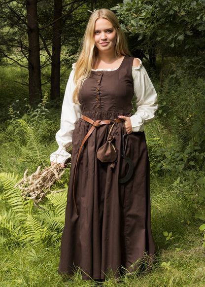 Braunes Mittelalter Überkleid mit Rückenschnürung und weitem Rock