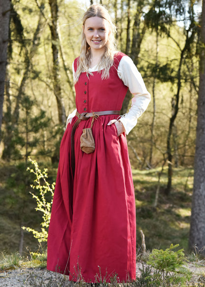 Rotes Mittelalter Überkleid mit Holzknöpfen und Rückenschnürung