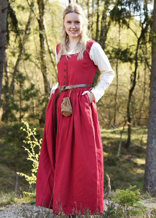 Rotes Mittelalter Überkleid mit Holzknöpfen und Rückenschnürung